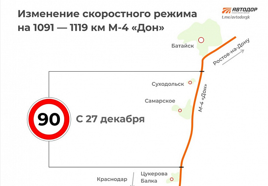 На федеральной трассе М4 «Дон» в пределах Ростовской области изменят скоростной режим