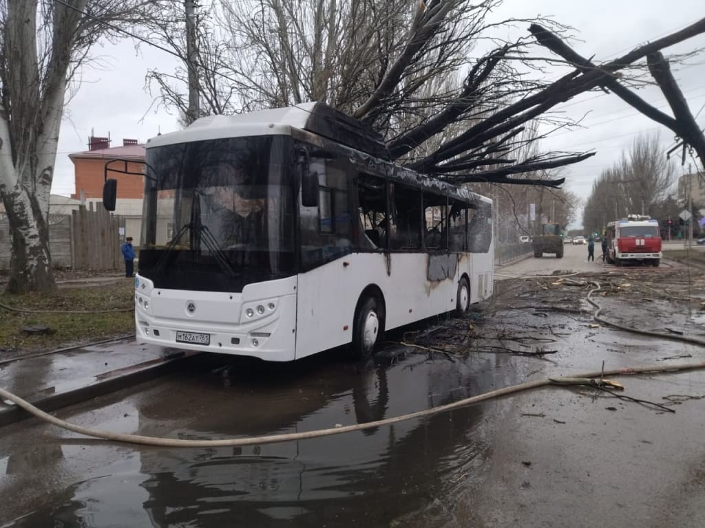 В Таганроге из-за упавшего дерева сгорел автобус